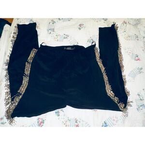 RARE VINTAGE 80's FABRICE CELEB DESIGNER BLACK BEADED FRINGED PANTS!